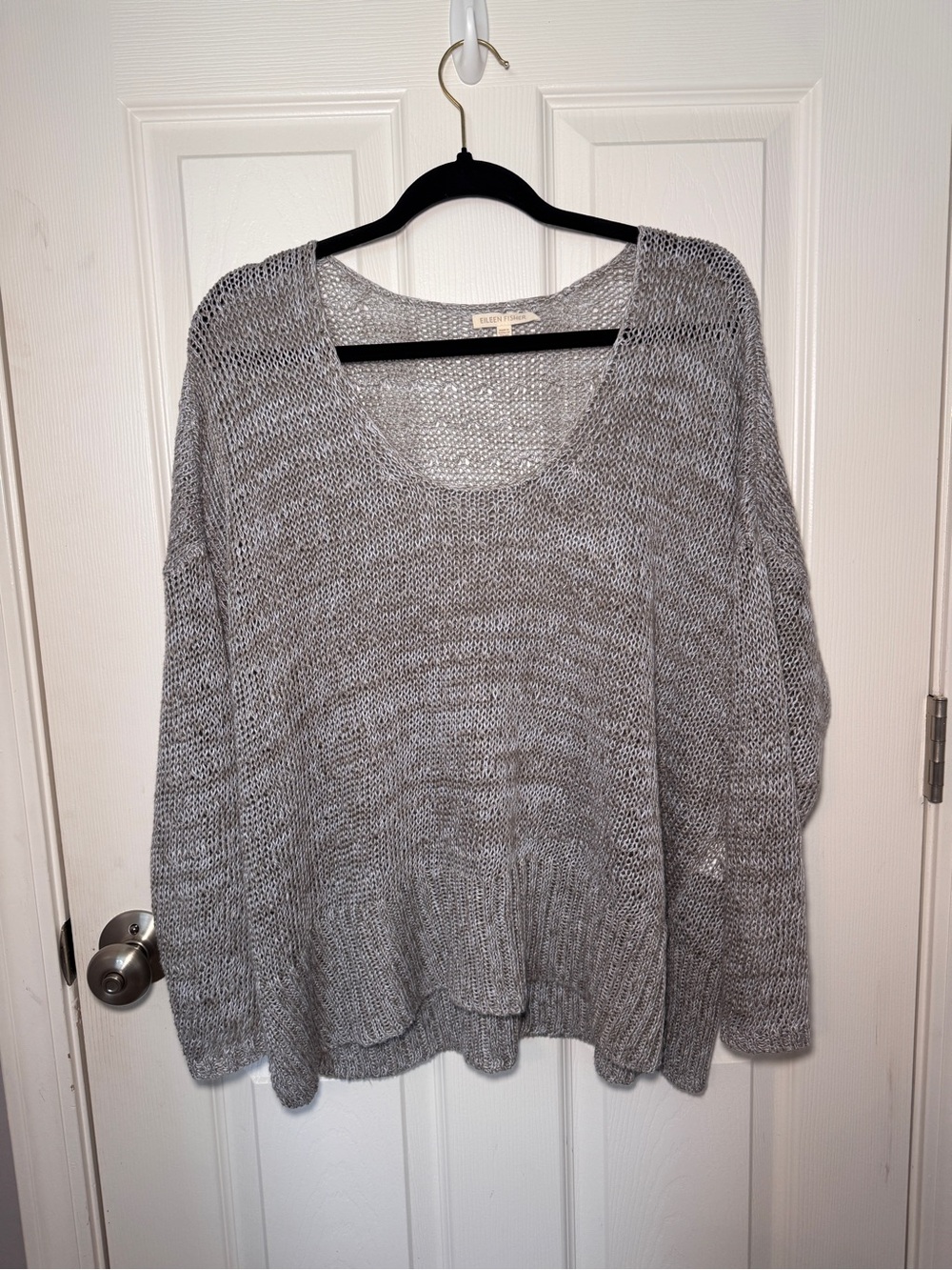 Eileen Fisher Gray Open-Knit Scoop Neck Sweater